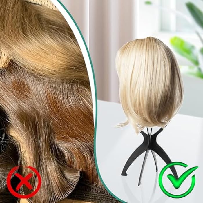 MXTIMWAN Set of 2 wig stand set, wig holder, wig head, wig stand, plastic wigs, black holder, wig stand with 2 wig nets, comb, clips, removable and foldable - Image 5